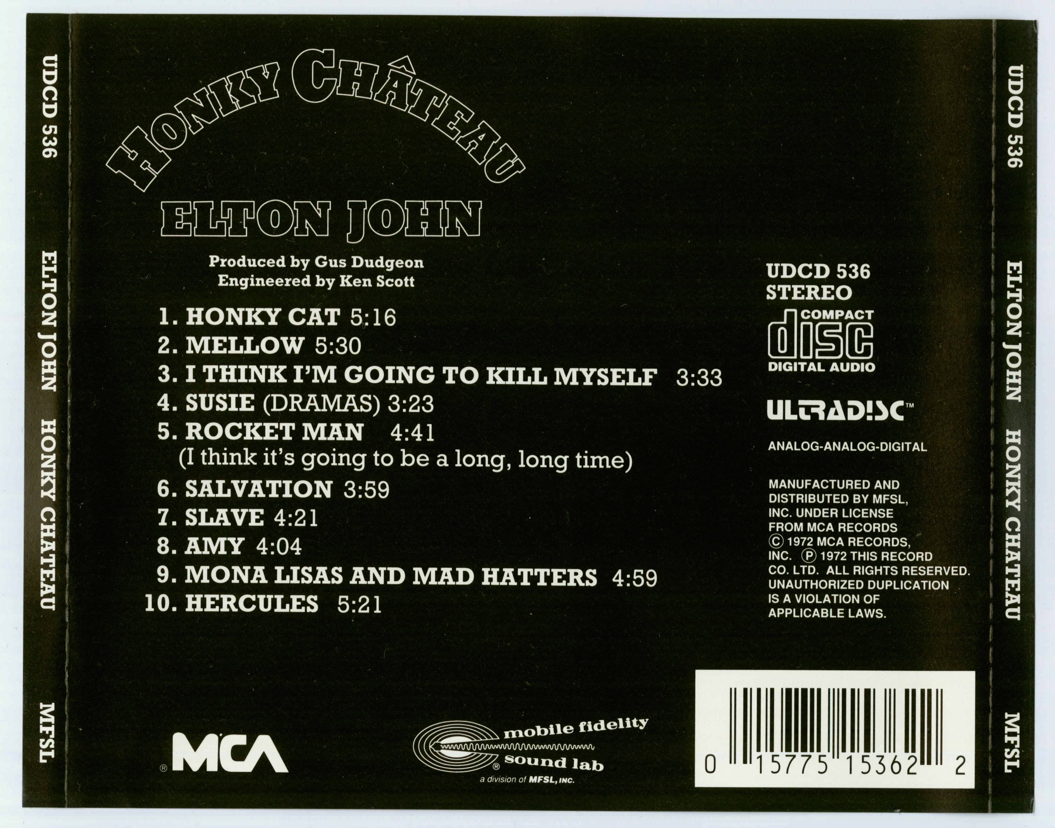 Elton John Honky Chateau : Back US
